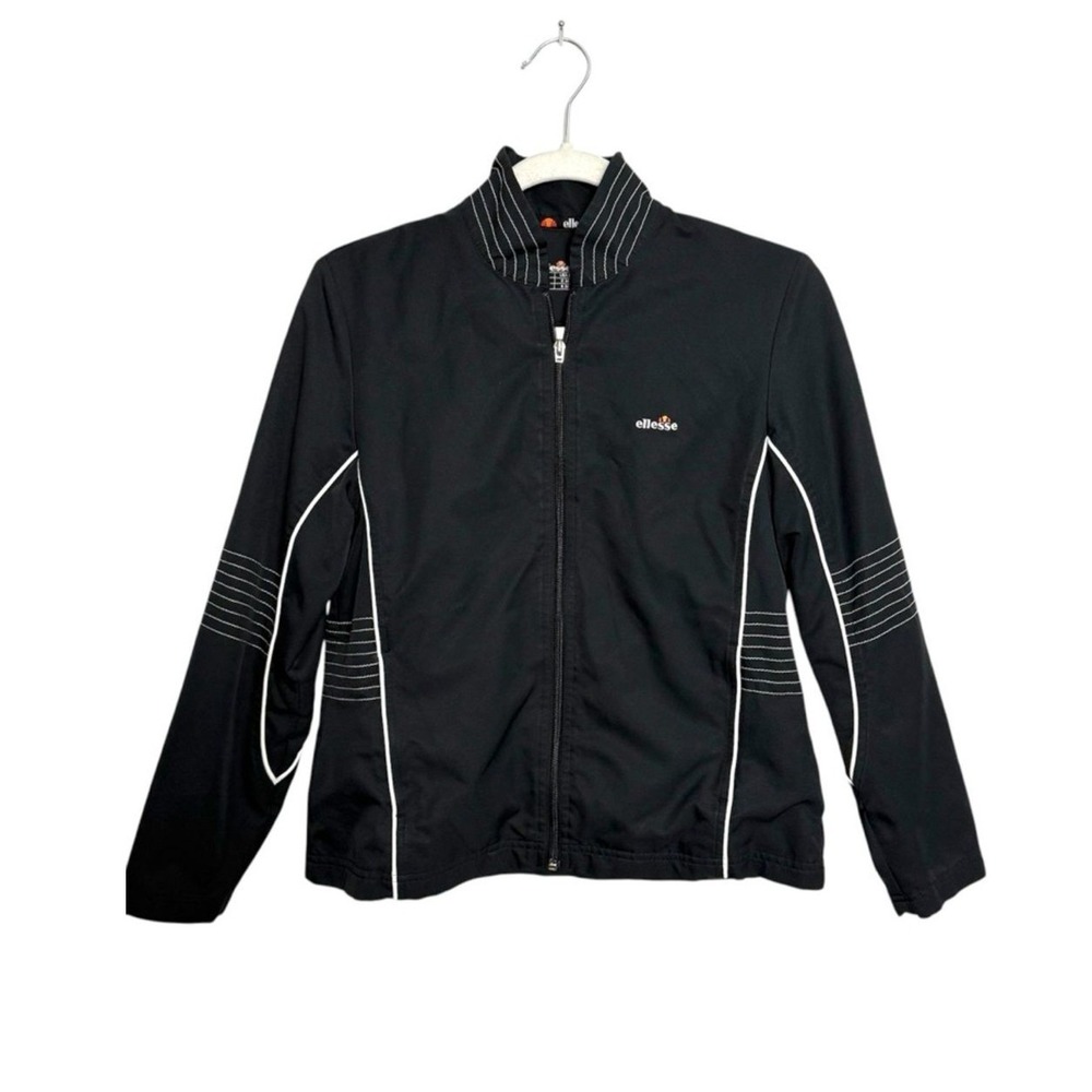 Ellesse Track Jacket Women's S Black Full Zip Athletic Y2K Piping